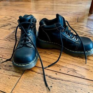 Dr. Martens Black Leather Boots with Yellow Stitching